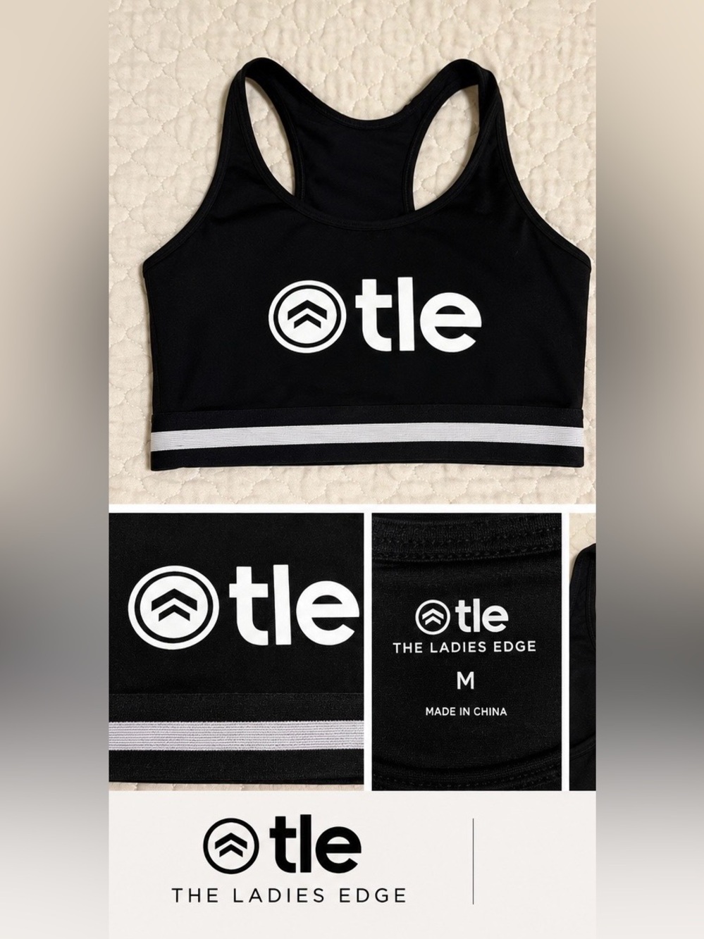 TLE - Black Racerback Sports Bra with Contrast Band - The Ladies Edge